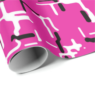 Papier Cadeau Magenta Violet Rose Noir Blanc Motif Abstrait