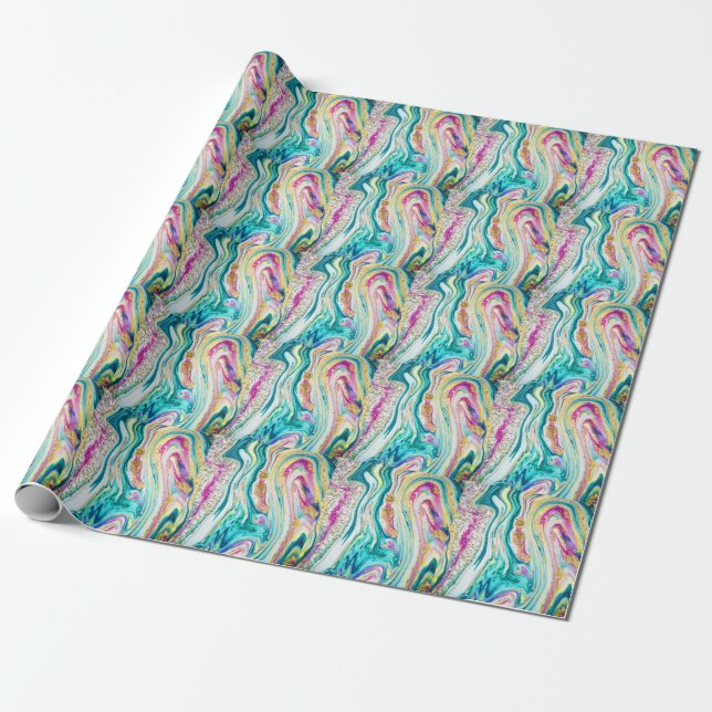 Papier Cadeau Magic Marbling : Metallic Paint Design. (Déroulé)