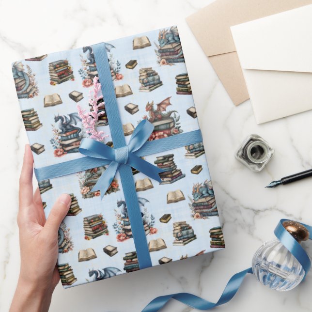 Papier Cadeau Magical Dragons & Books on Light Blue (Cadeaux)