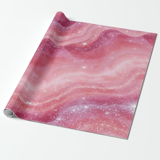 Papier Cadeau Magical Pink Galaxy Sparkle & Marble Texture (Déroulé)