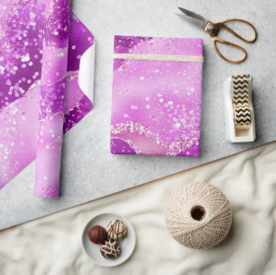 Papier Cadeau Magnifique Agate Rose Magenta Clair Pailleté Brill