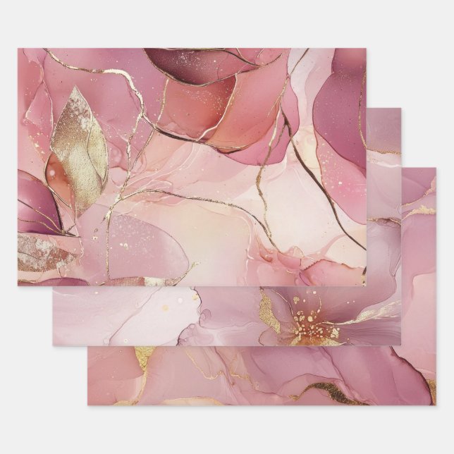 Papier Cadeau Magnifique Blush Rose Fête de Mariage au Feuille d (Lot)