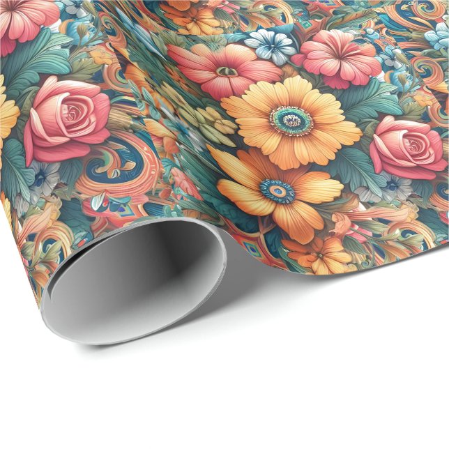 Papier Cadeau Magnifique bouquet de fleurs (Coin rond)