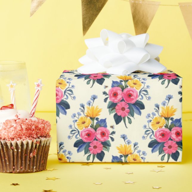 Papier Cadeau Magnifique Bouquet de Printemps (Fête d'anniversaire)