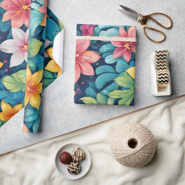 Papier Cadeau Magnifique dessin floral tropical (Artisanat)