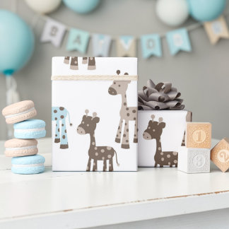 Papier Cadeau Magnifique motif bébé girafe bleue