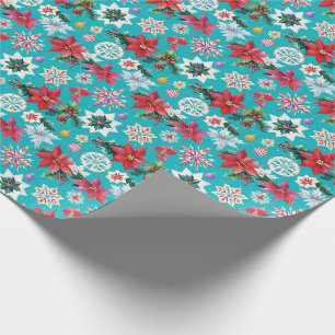 Papier Cadeau Magnifique Motif De Noël Amusant Sur Turquoise Blu