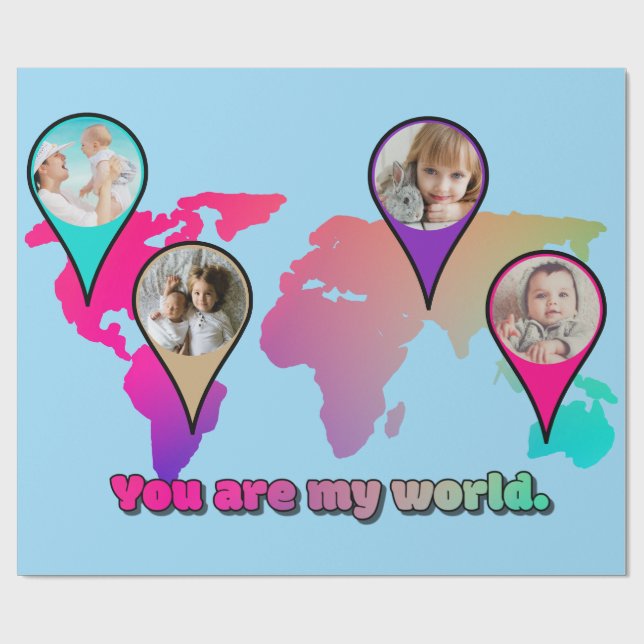 Papier Cadeau Magnifique Multicolor World Map Photo Collage (Plat)