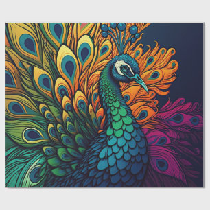 Papier Cadeau Magnifique Peacock Coloré, Style Art Déco