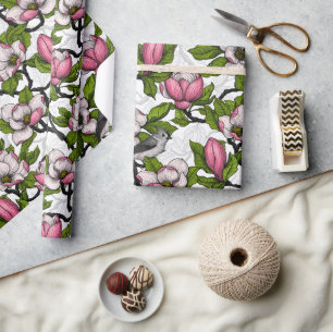 Papier Cadeau Magnolia en floraison et tireur