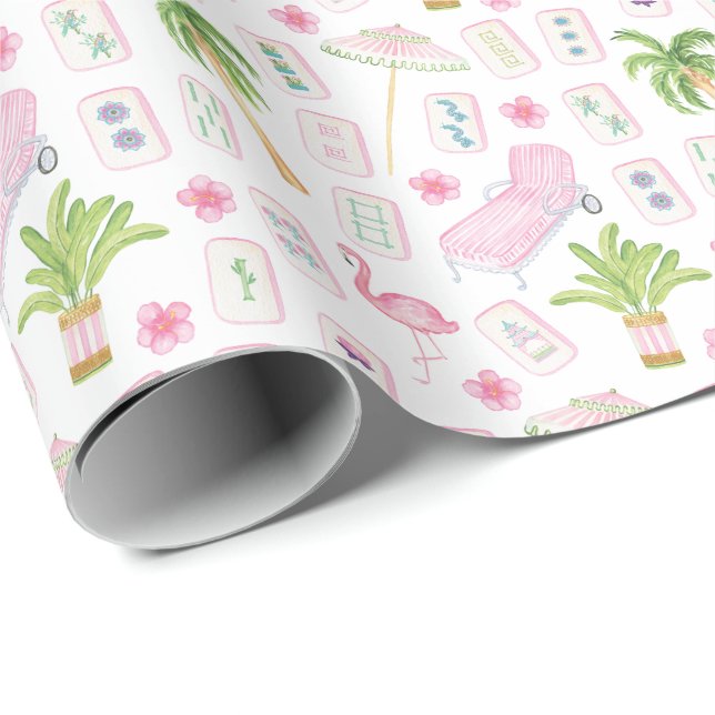 Papier Cadeau Mahjong Palm Beach Aquarelle (Coin rond)