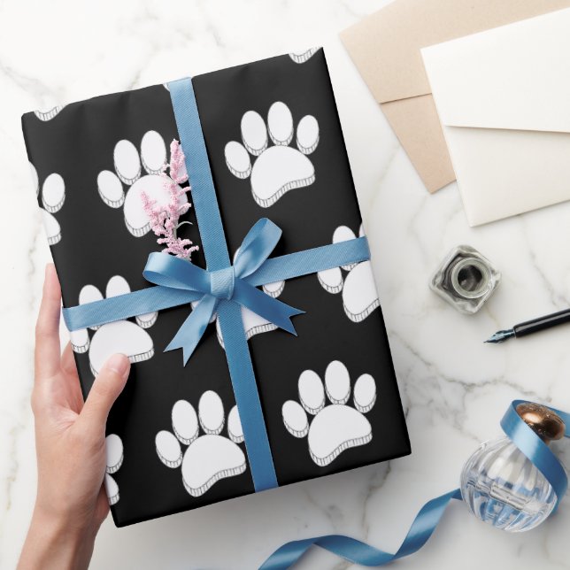 Papier Cadeau Main blanche Empreinte de patte chien dessinée sur (Cadeaux)