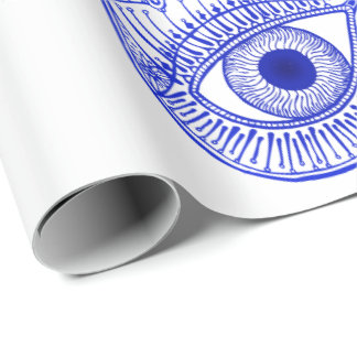 Papier Cadeau Main de Hamsa bleu / Défense des yeux mal / Main d
