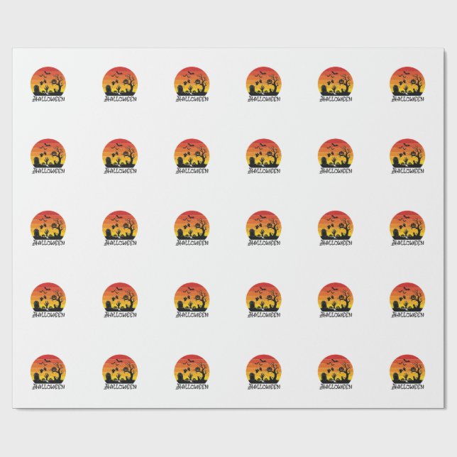 Papier Cadeau Main de zombie Halloween Pierre tombale Arbre Chat (Plat)