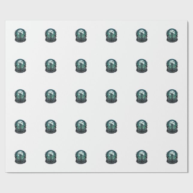 Papier Cadeau Main de zombie squelette clé tombe corbeaux Hal (Plat)