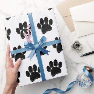 Papier Cadeau Main Empreinte de patte de chien noir dessinée sur