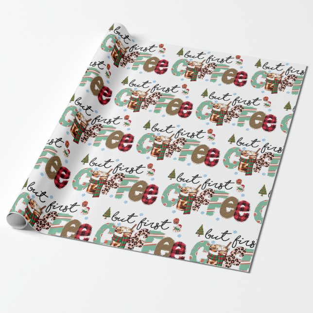 Papier Cadeau Mais d'abord Café Joyeux Noël (Déroulé)