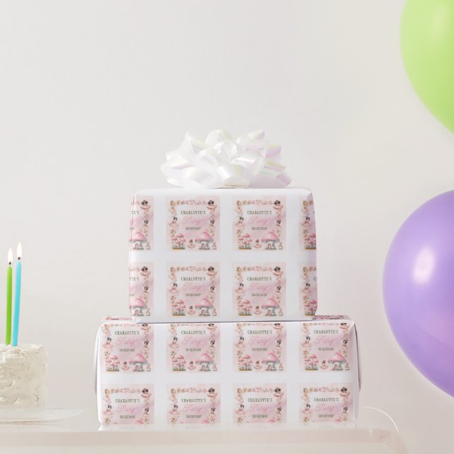 Papier Cadeau Maison Champignon Fée Rose Anniversaire (Cadeaux de fête)