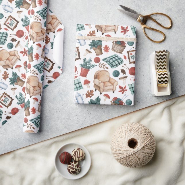Papier Cadeau Maison d'automne cosy  (Artisanat)