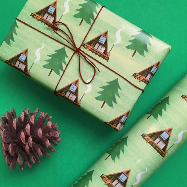 Papier Cadeau Maison de Cabine à cadre A et arbre à pin (Créateur téléchargé)
