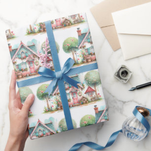 Papier Cadeau Maison de Conte de Fées Pastel Fantaisiste Art