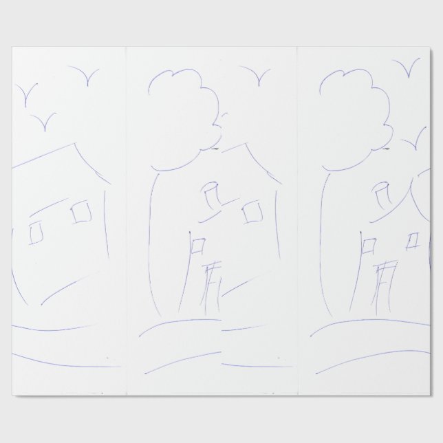 PAPIER CADEAU MAISON DE DESSIN À MAIN (Couture)
