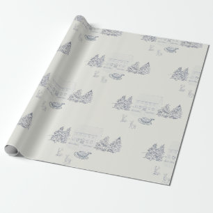 Papier Cadeau Maison de Noël confortable de Nouvelle-Angleterre 