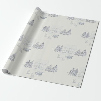 Papier Cadeau Maison de Noël cosy de Nouvelle-Angleterre (grande