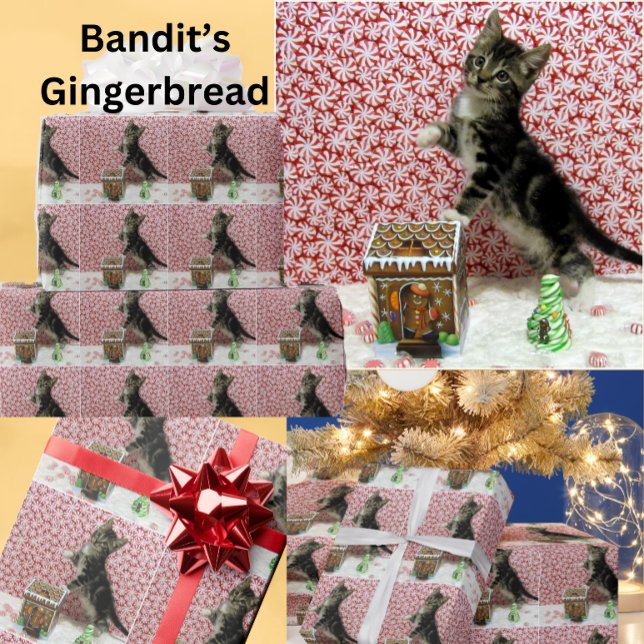 Papier Cadeau Maison de pain d'épice de Bandit - Noël de chat (Créateur téléchargé)