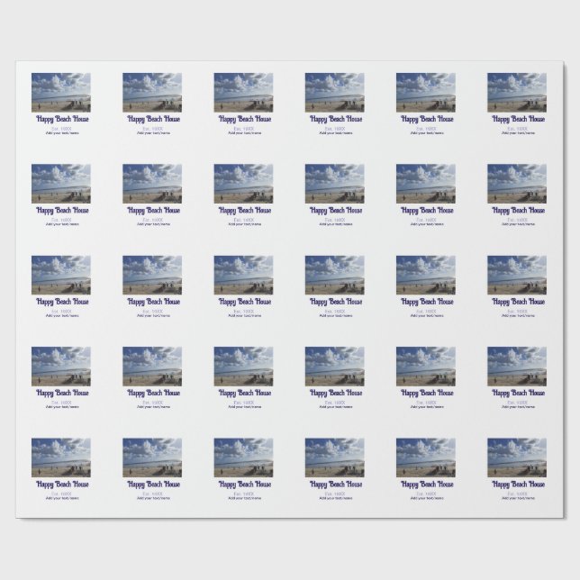 Papier Cadeau Maison de plage établie. Ajouter année photo latit (Plat)