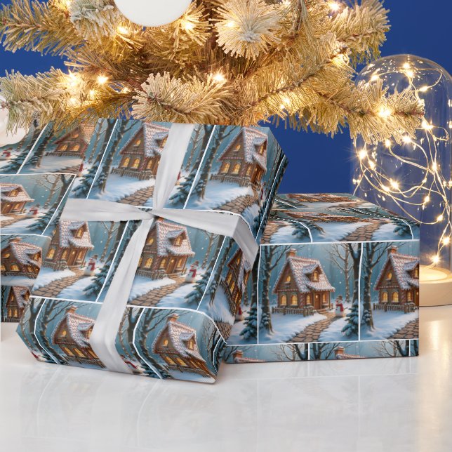 Papier Cadeau Maison en pain d'épice de Noël avec un bonhomme de (Vacances)