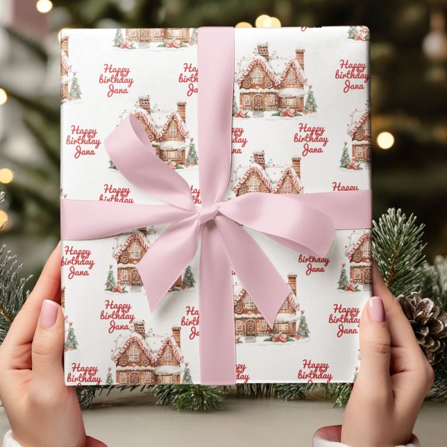 Papier Cadeau Maison en pain d'épices coloré Joyeux anniversaire (Créateur téléchargé)