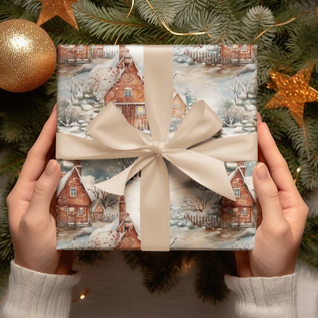 Papier Cadeau Maison en pain d'épices Noël neigeux (Créateur téléchargé)