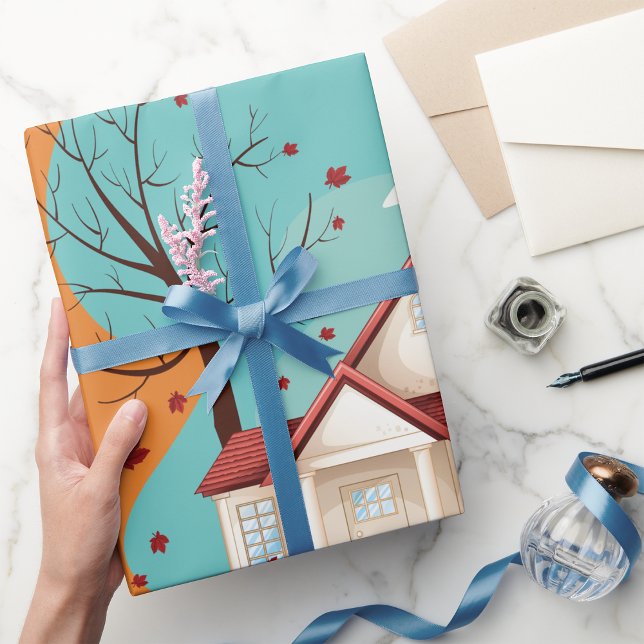 Papier Cadeau Maison En Papier D'Enveloppement Automne (Créateur téléchargé)