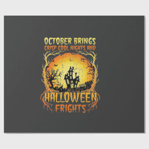 Papier Cadeau Maison Hantée de Peurs d'Halloween Pleine Lune Cit