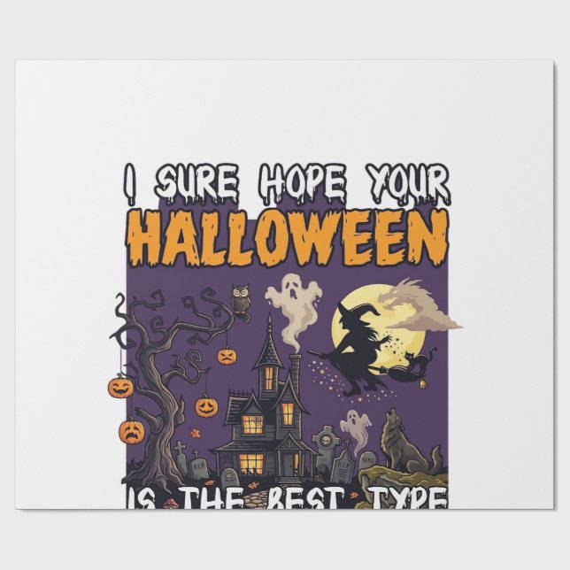 Papier Cadeau Maison hantée de terreur d'Halloween Sorcière Fant (Plat)