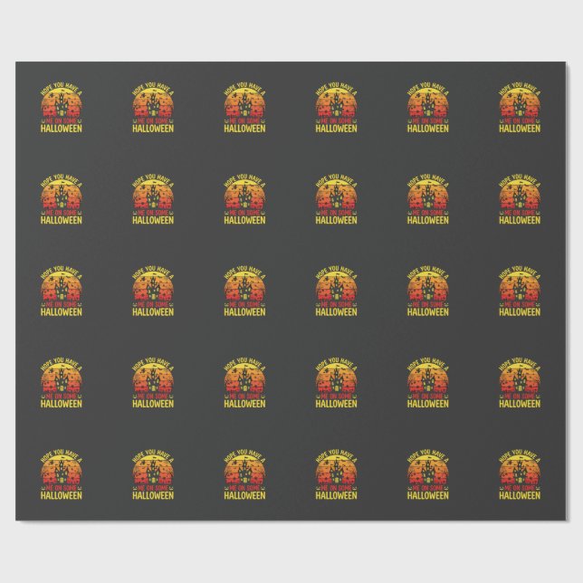 Papier Cadeau Maison hantée drôle d'Halloween sur un design (Plat)