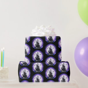 Papier Cadeau Maison Hantée Pleine Lune Chauves-souris Joyeux Ha