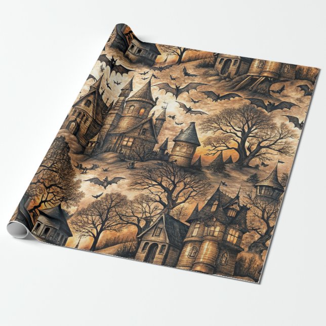 Papier Cadeau Maison Hantée Vintage (Déroulé)