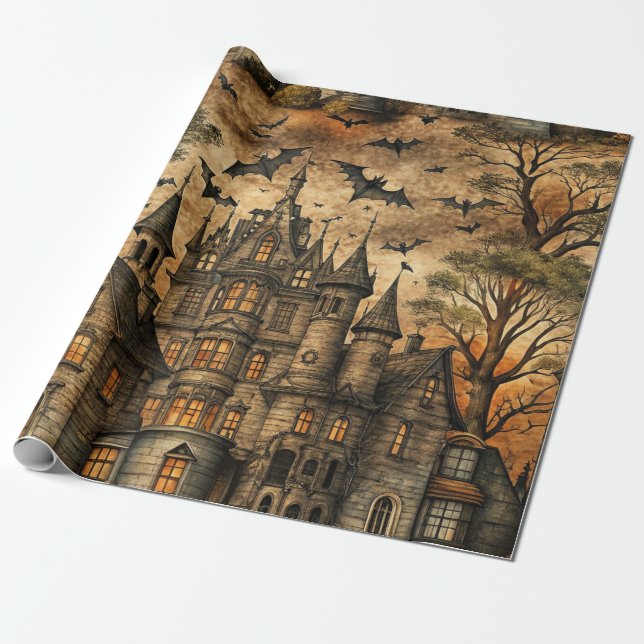 Papier Cadeau Maison Hantée Vintage (2) (Déroulé)