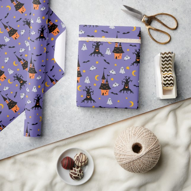 Papier Cadeau Maison Hantée Violet Épouvantable Halloween (Artisanat)