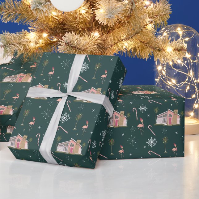 Papier Cadeau Maison rose de Noël Palm Springs (Vacances)