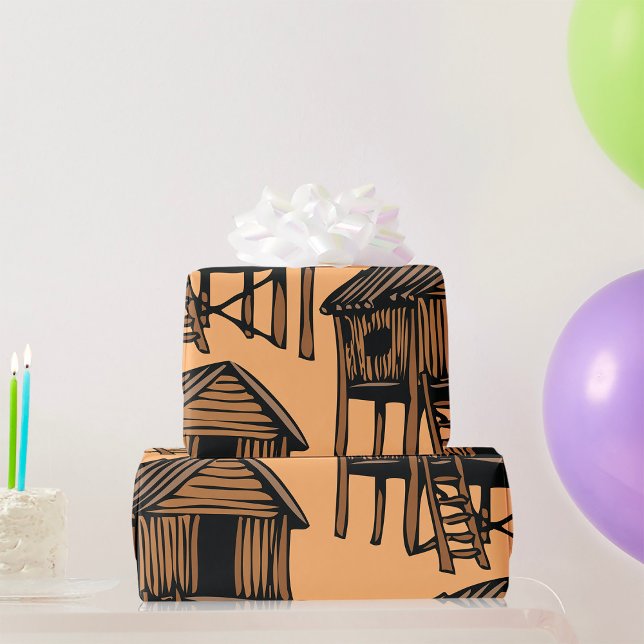 Papier Cadeau Maison sur pilotis tropicale Hutte traditionnelle  (Créateur téléchargé)
