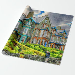 Papier Cadeau Maison victorienne à Keswick peinte en aquarelle