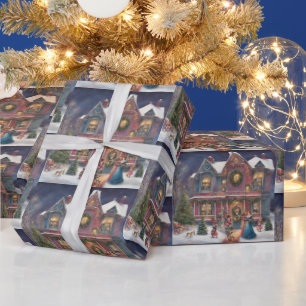 Papier Cadeau Maison victorienne, Mesdames, Enfants le soir de N