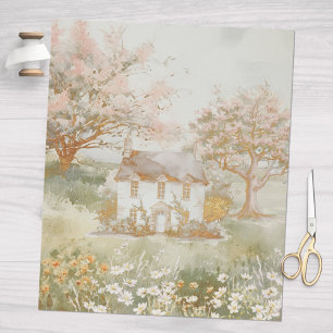 Papier Cadeau Maison vintage dans l'Art Cottagecore Green Meadow
