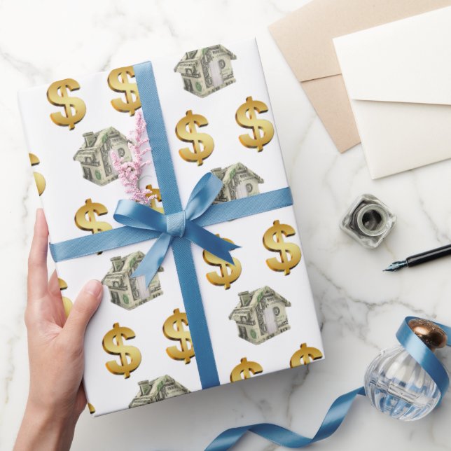 Papier Cadeau Maisons d'argent et panneaux de dollars (Cadeaux)