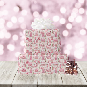 Papier Cadeau Maisons de Noël Whimsical Rose