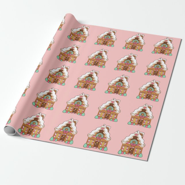 Papier cadeau maisons en pain d'épices (Déroulé)