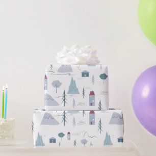 Papier Cadeau Maisons Murs Arbres Montagnes Motif moderne